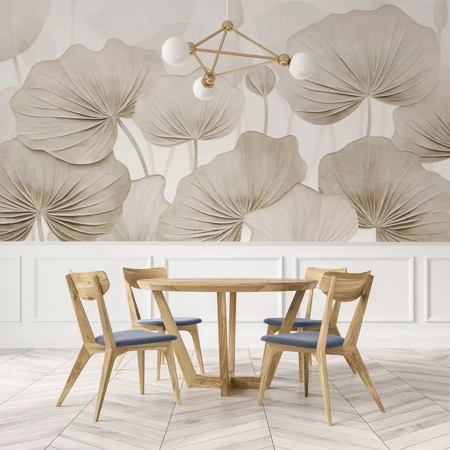 zidne murale Listovi lotosa s imitacijom oštećene teksture w04412v1