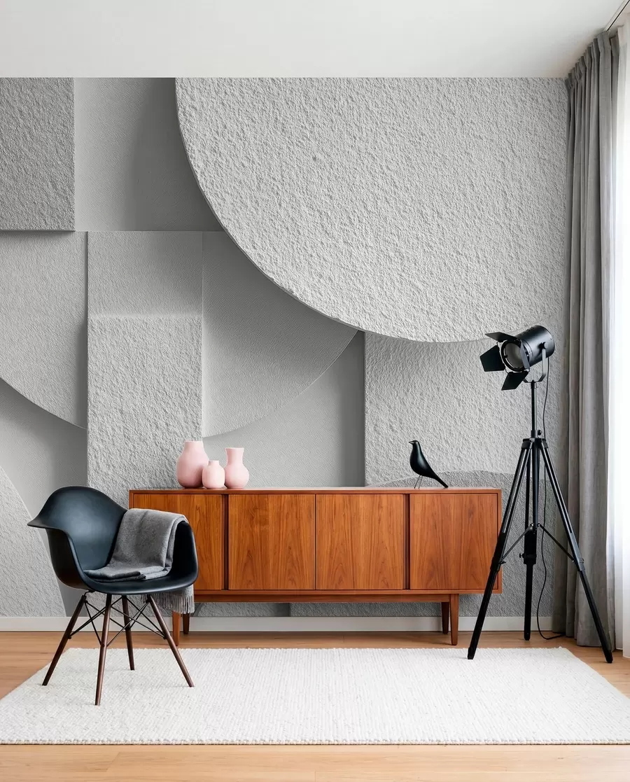 zidne murale Apstraktna kompozicija s bijelim trodimenzionalnim geometrijskim oblicima w04395v1