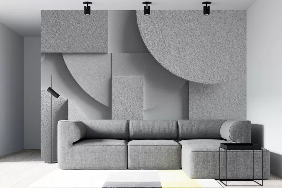 zidne murale Apstraktna kompozicija s bijelim trodimenzionalnim geometrijskim oblicima w04395v1