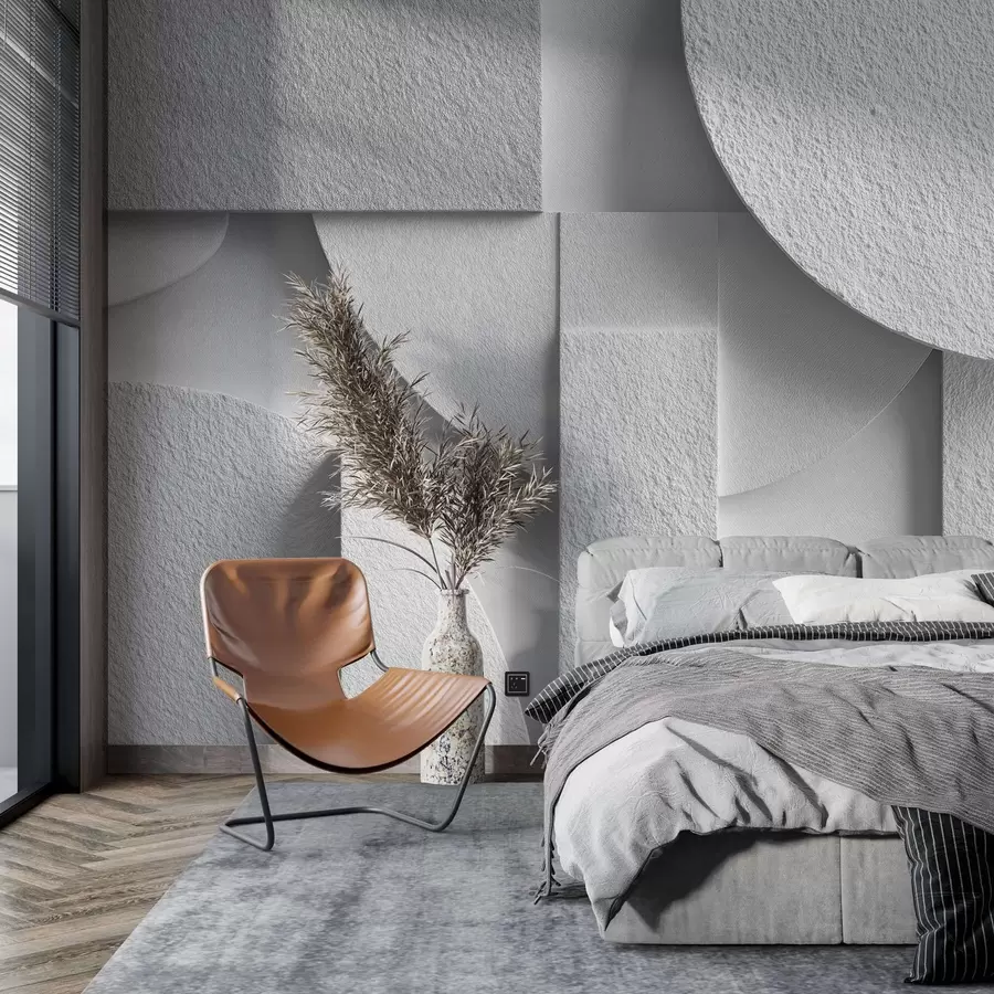 zidne murale Apstraktna kompozicija s bijelim trodimenzionalnim geometrijskim oblicima w04395v1