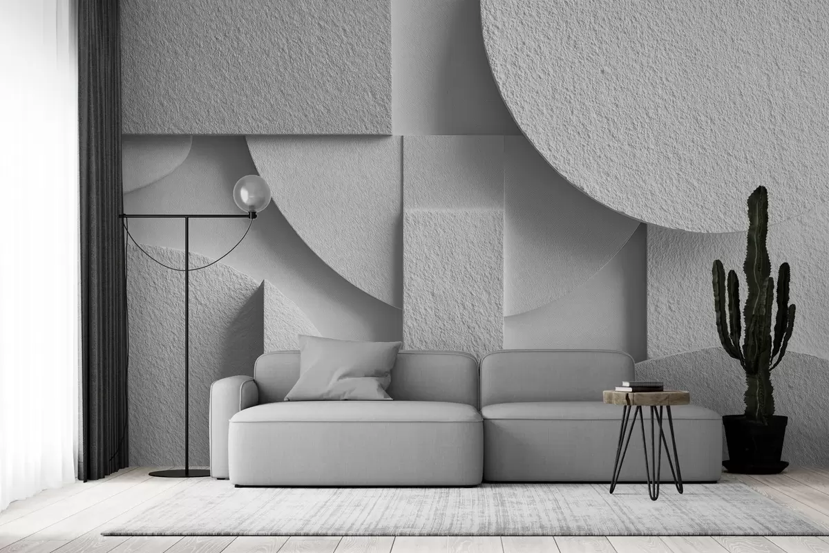 zidne murale Apstraktna kompozicija s bijelim trodimenzionalnim geometrijskim oblicima w04395v1