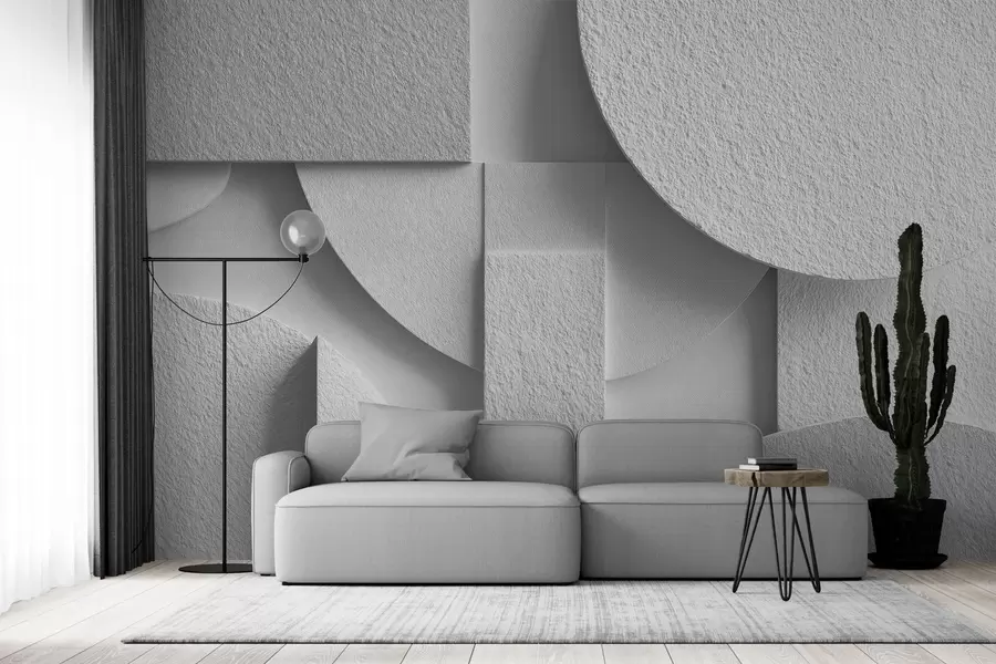 zidne murale Apstraktna kompozicija s bijelim trodimenzionalnim geometrijskim oblicima w04395v1