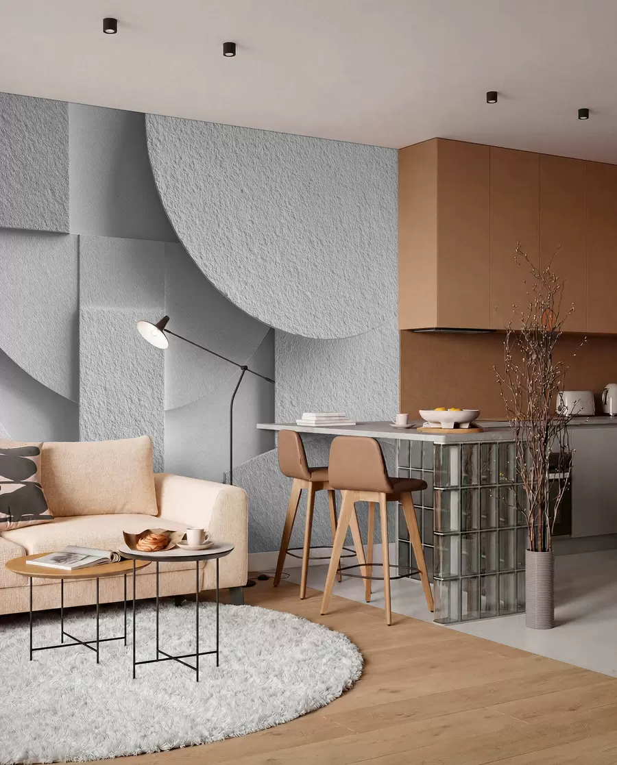 zidne murale Apstraktna kompozicija s bijelim trodimenzionalnim geometrijskim oblicima w04395v1