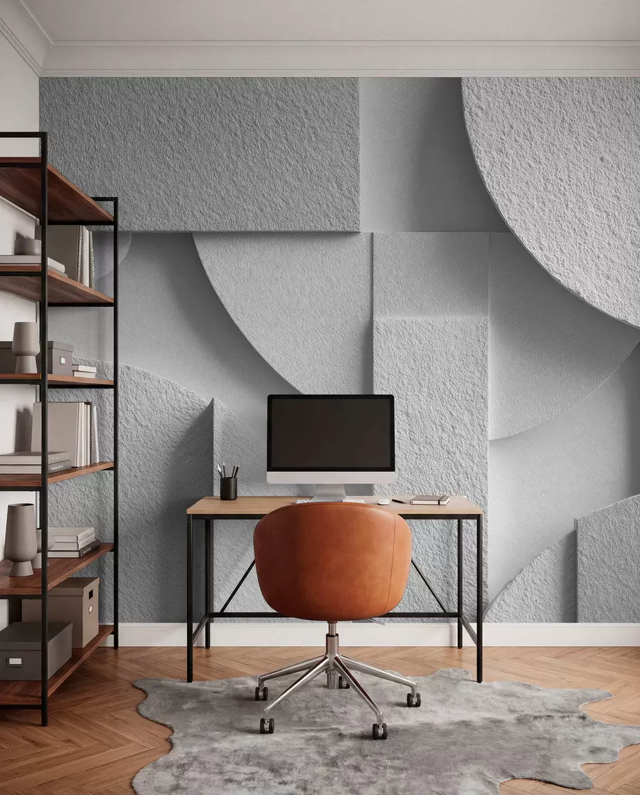 zidne murale Apstraktna kompozicija s bijelim trodimenzionalnim geometrijskim oblicima w04395v1