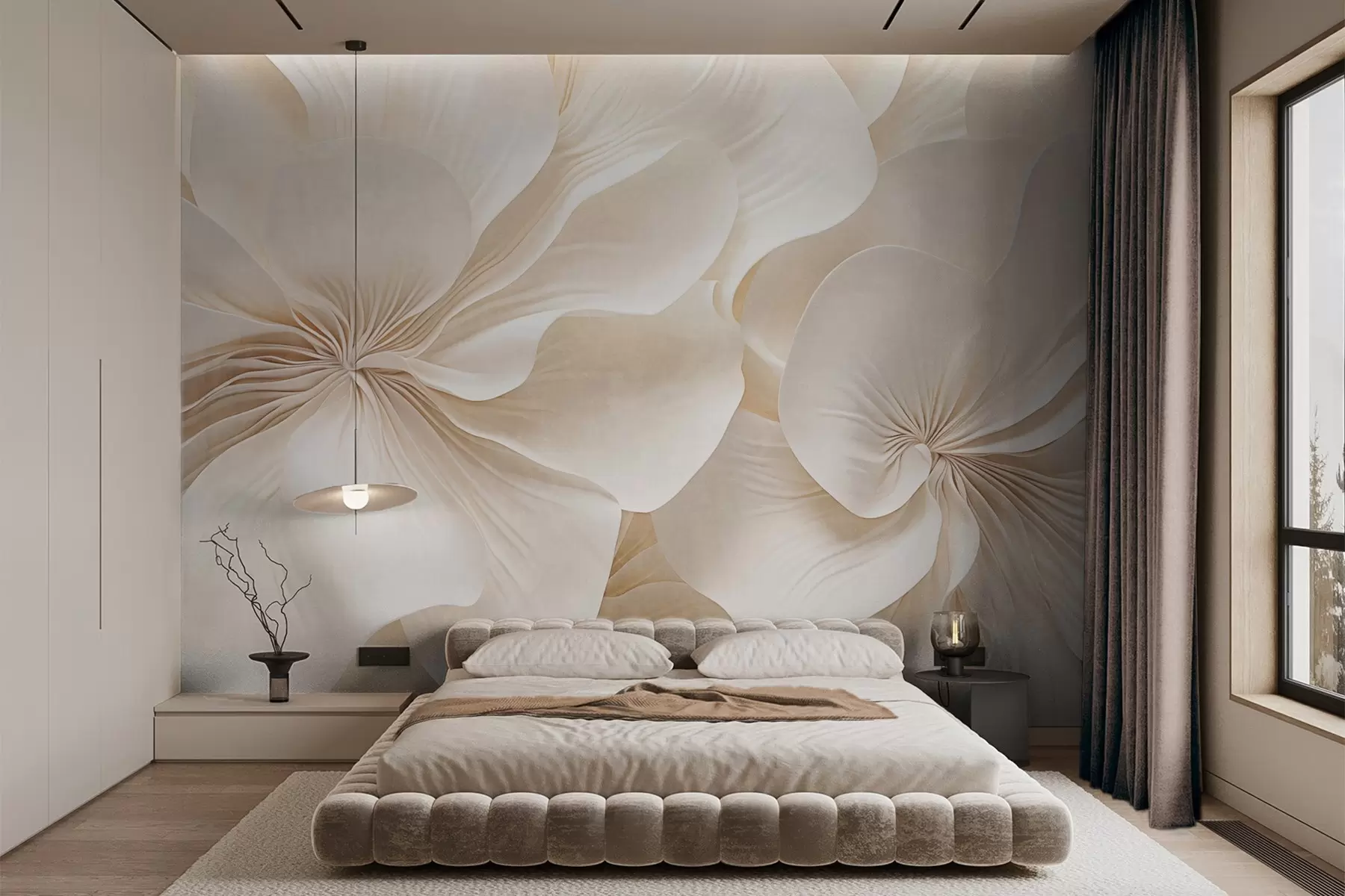 zidne murale Krupni plan kremasto teksturiranog cvijeća s nježnim, tekućim laticama, stvarajući mekan, elegantan i teksturiran cvjetni aranžman w09346