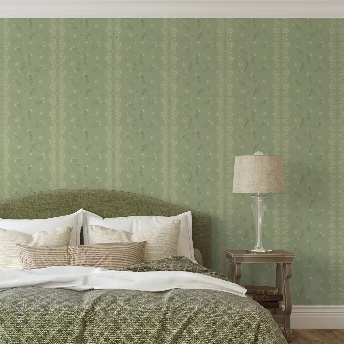 Pozadina Zelena pozadina s tratinčicama i čipkastim rubom a00291