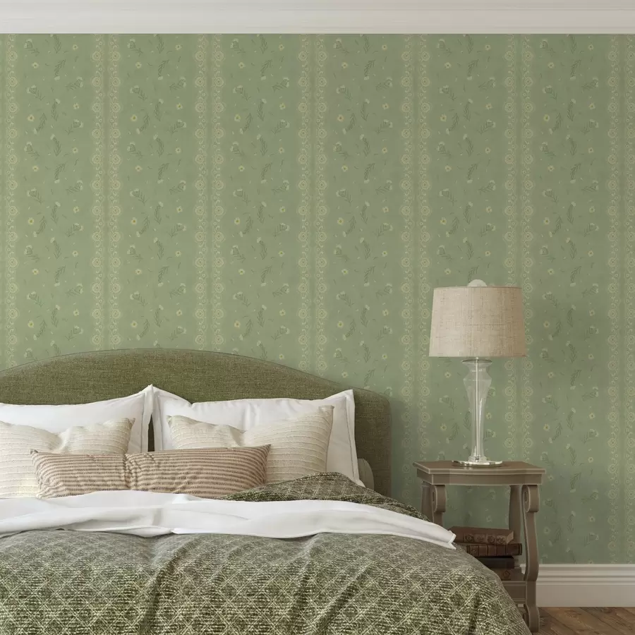 zidne murale Zelena pozadina s tratinčicama i čipkastim rubom a00291