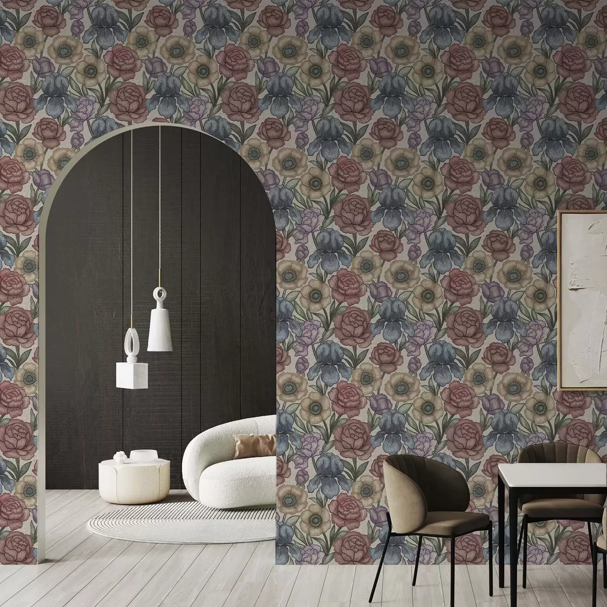 Pozadina Velike cvjetne ilustracije s perunikama i božurima a00325