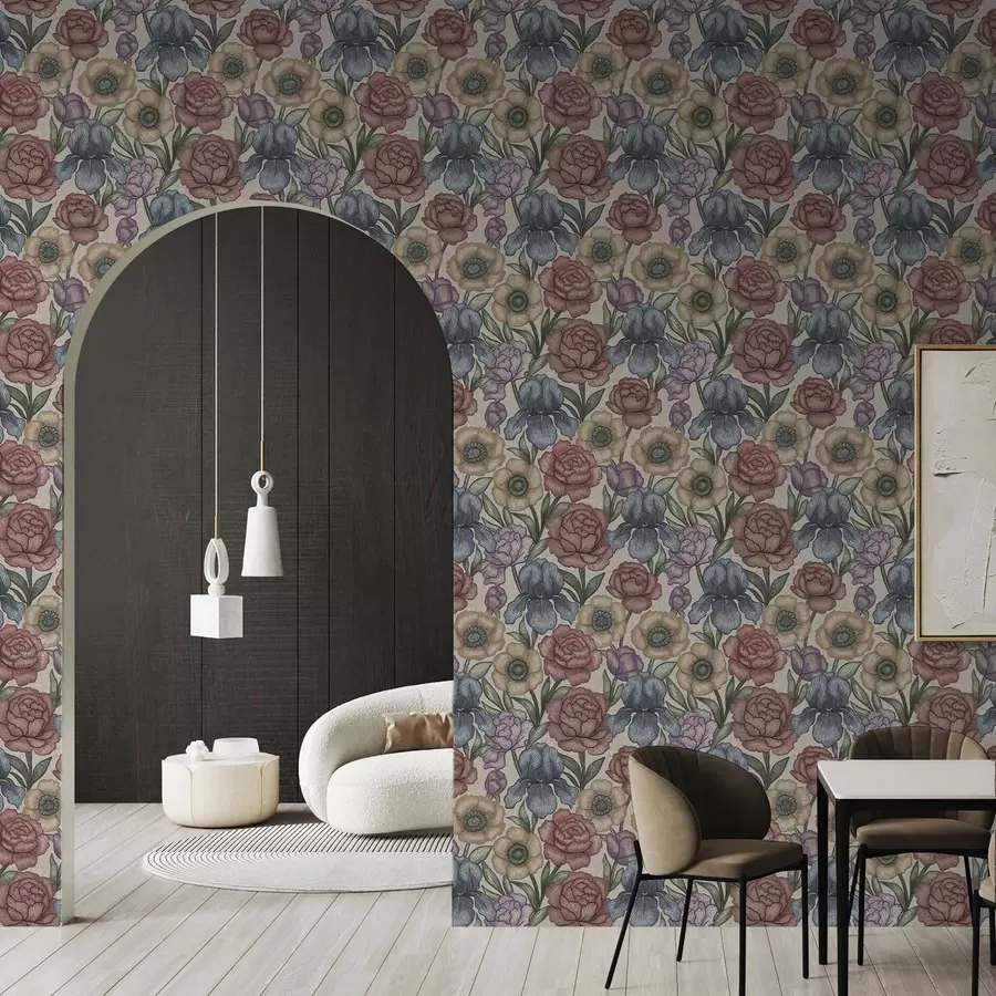 zidne murale Velike cvjetne ilustracije s perunikama i božurima a00325