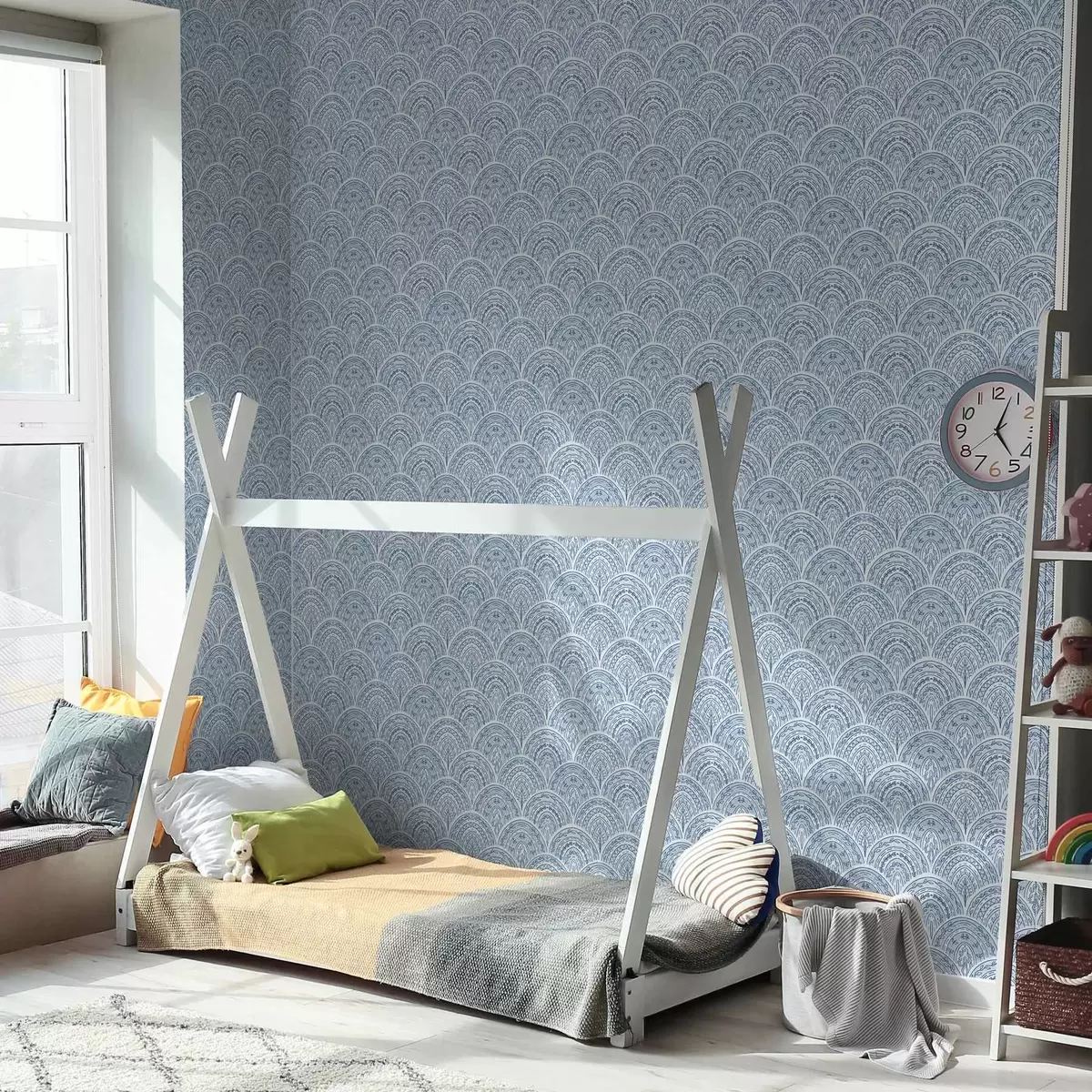 Pozadina Plavi ukras s lukovima i uzorcima a00332