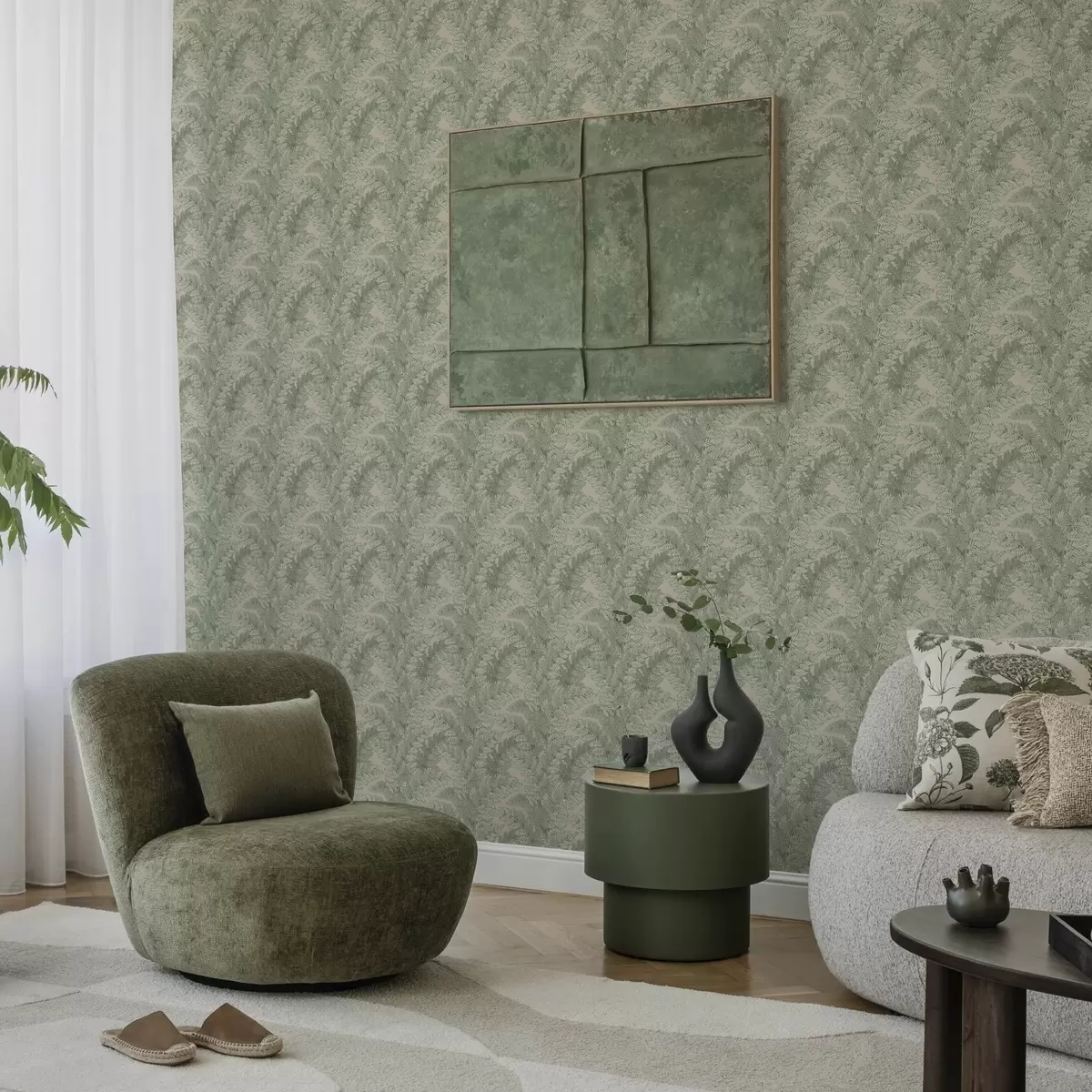 Pozadina Zeleni uzorak s listovima paprati a00345