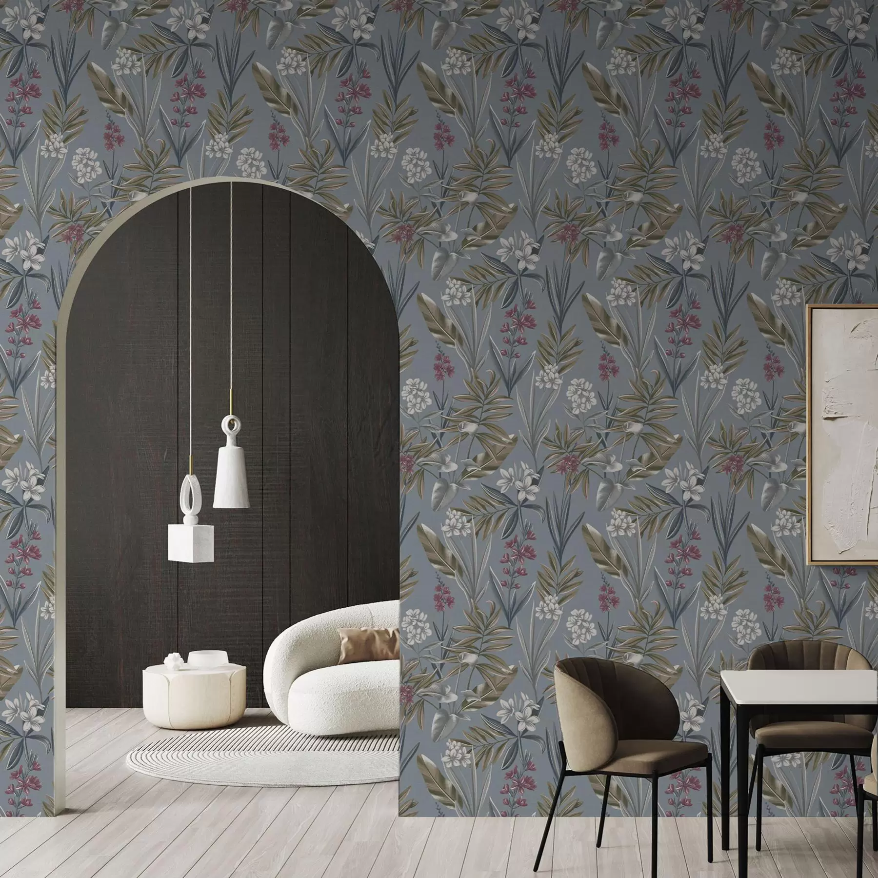 zidne murale Cvjetne grančice na plavo-sivoj pozadini a00350