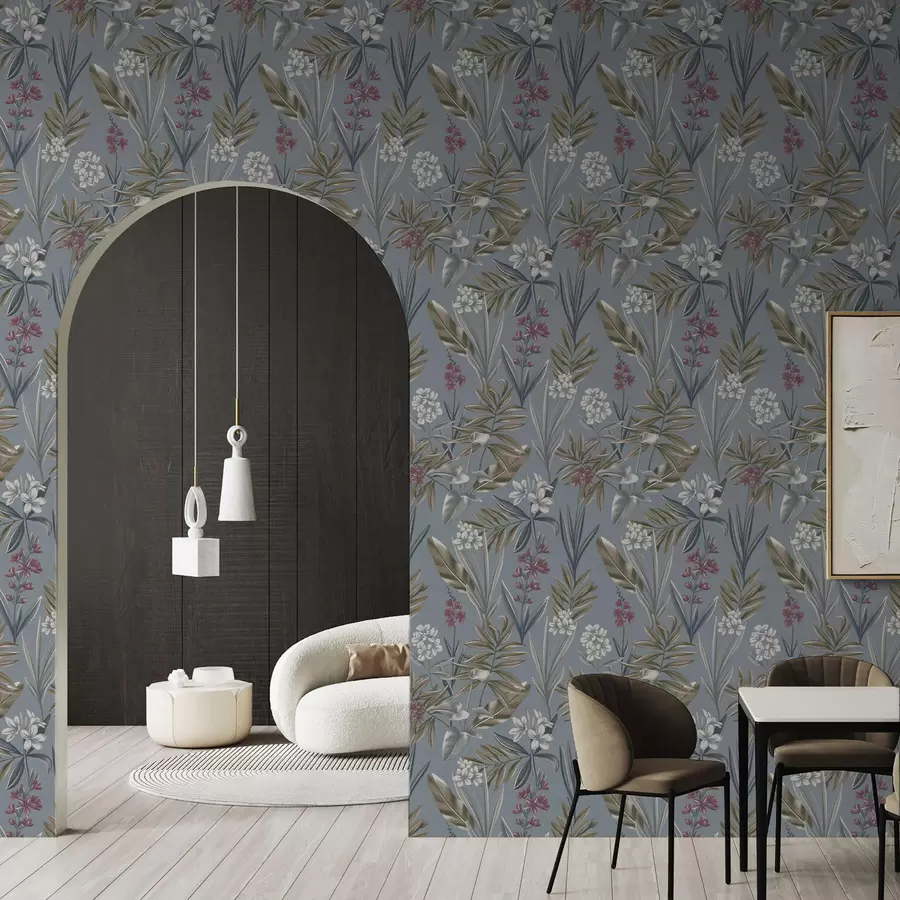 zidne murale Cvjetne grančice na plavo-sivoj pozadini a00350