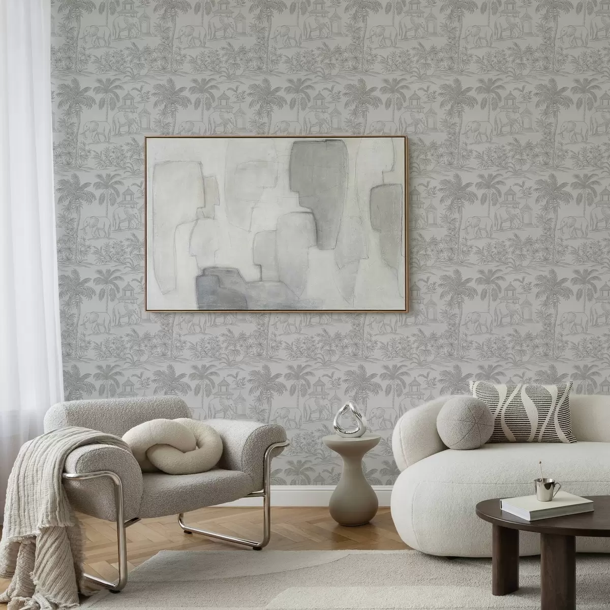 Pozadina Monokromatski slonovi i džungla u grafičkom stilu a00410