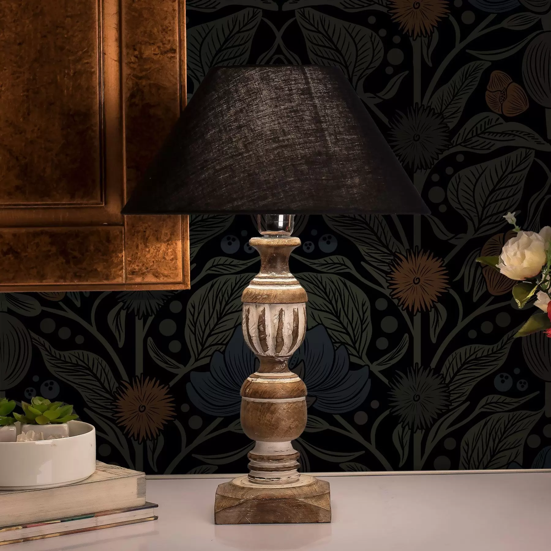 zidne murale Tamni cvjetni ornament s narančastim akcentima a00411