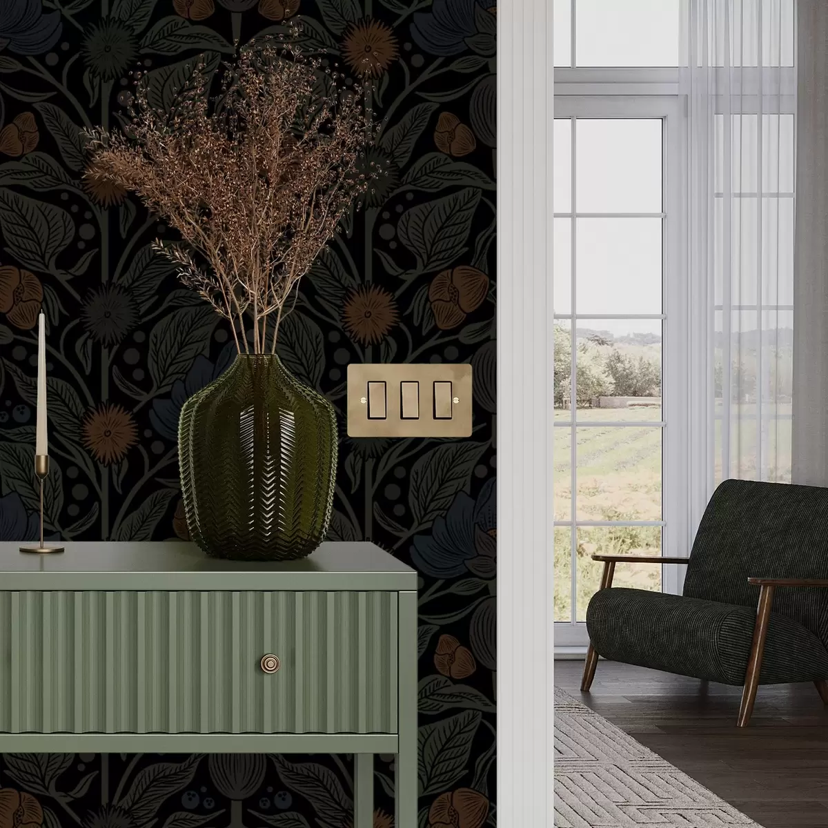 Pozadina Tamni cvjetni ornament s narančastim akcentima a00411