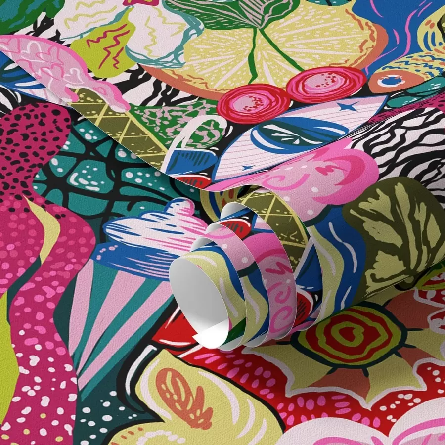 zidne murale Apstraktni pop-art s cvijećem, bobicama i uzorcima a00471