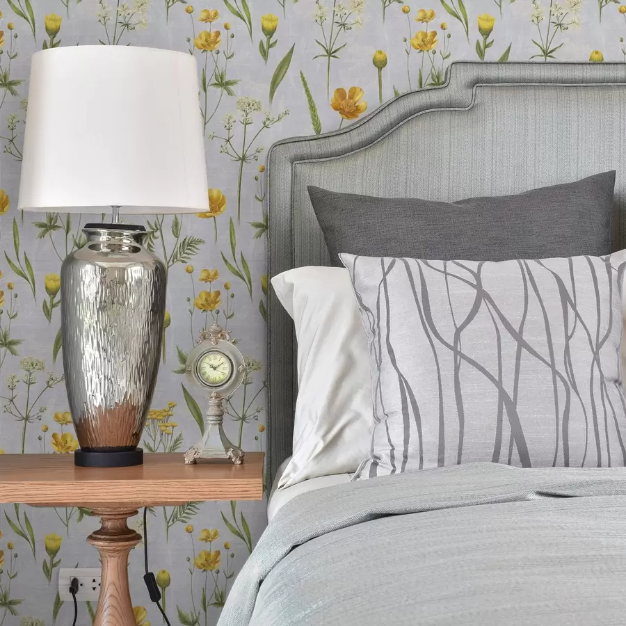 zidne murale Žuto cvijeće i zelenilo na svijetlosivoj pozadini a00472