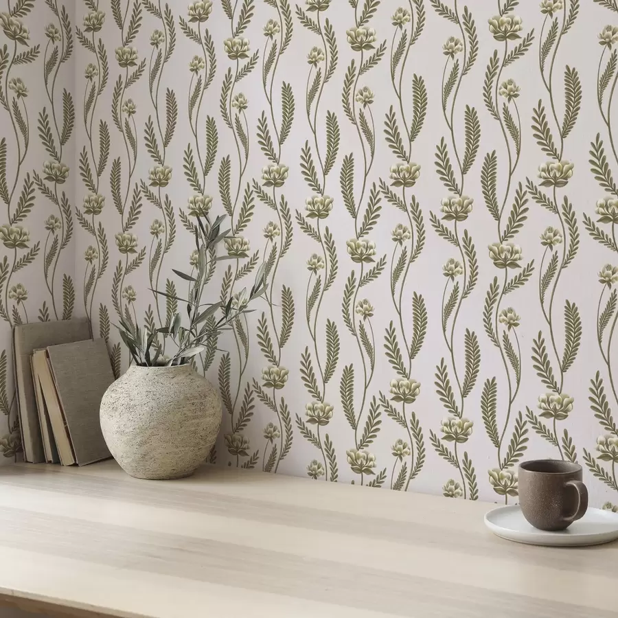 zidne murale Vertikalni ornament s bijelim cvijećem na ružičastoj pozadini a00476