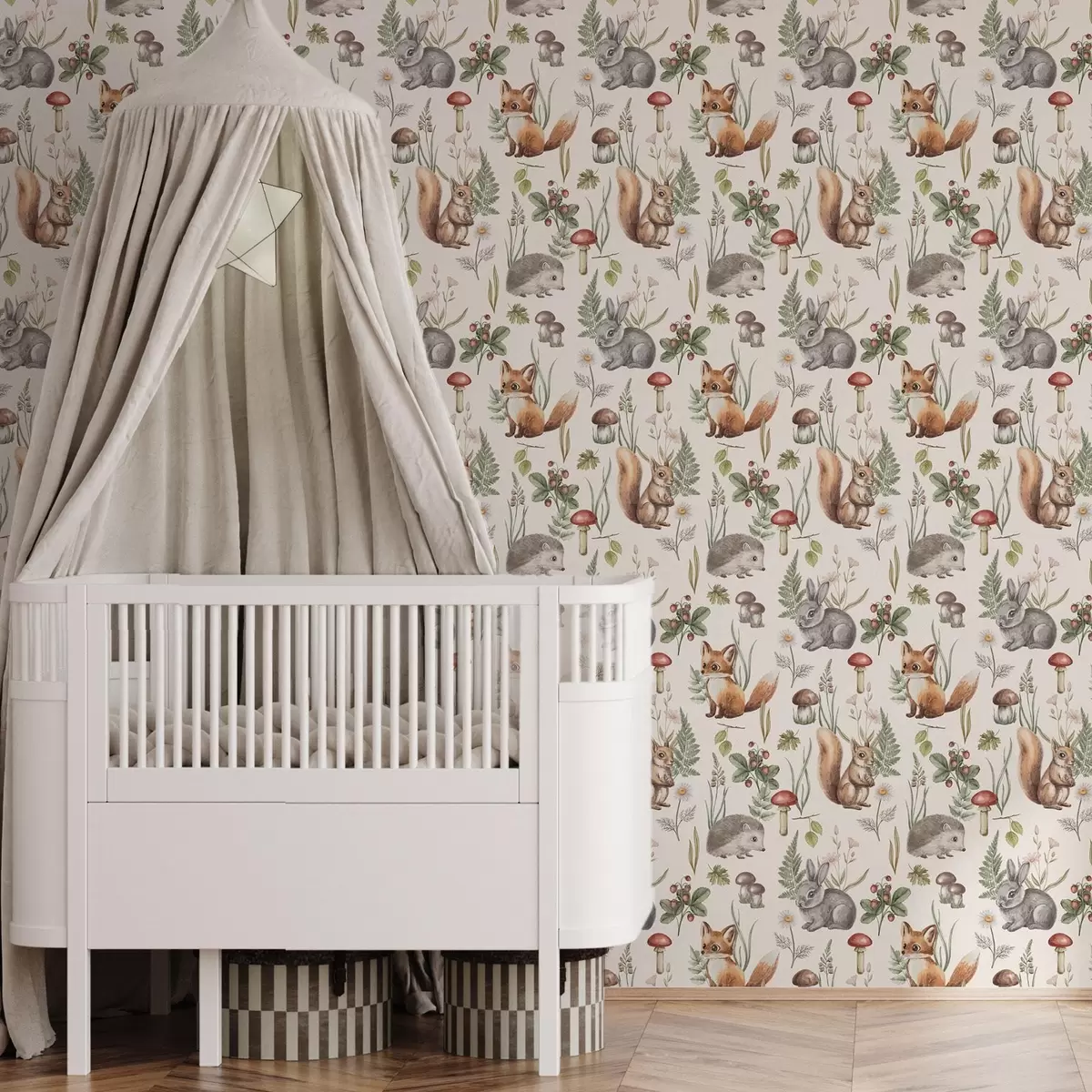 Pozadina Šumske životinje, gljive i biljke u bajkovitom stilu a00477