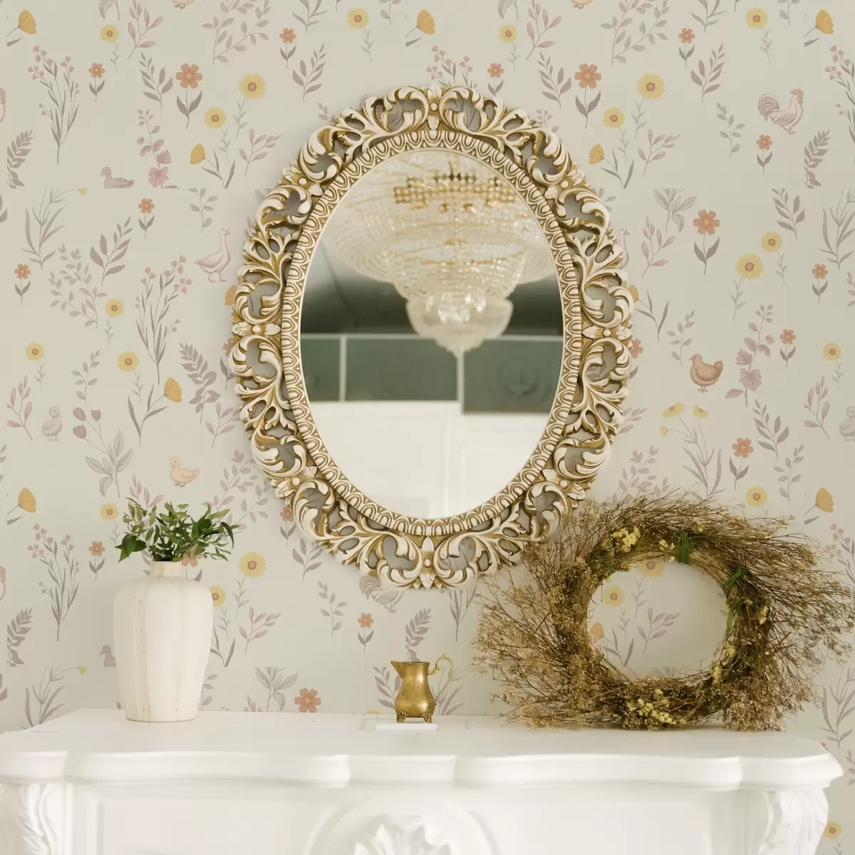 Pozadina Poljsko cvijeće i kokoši u mekim pastelnim tonovima a00478