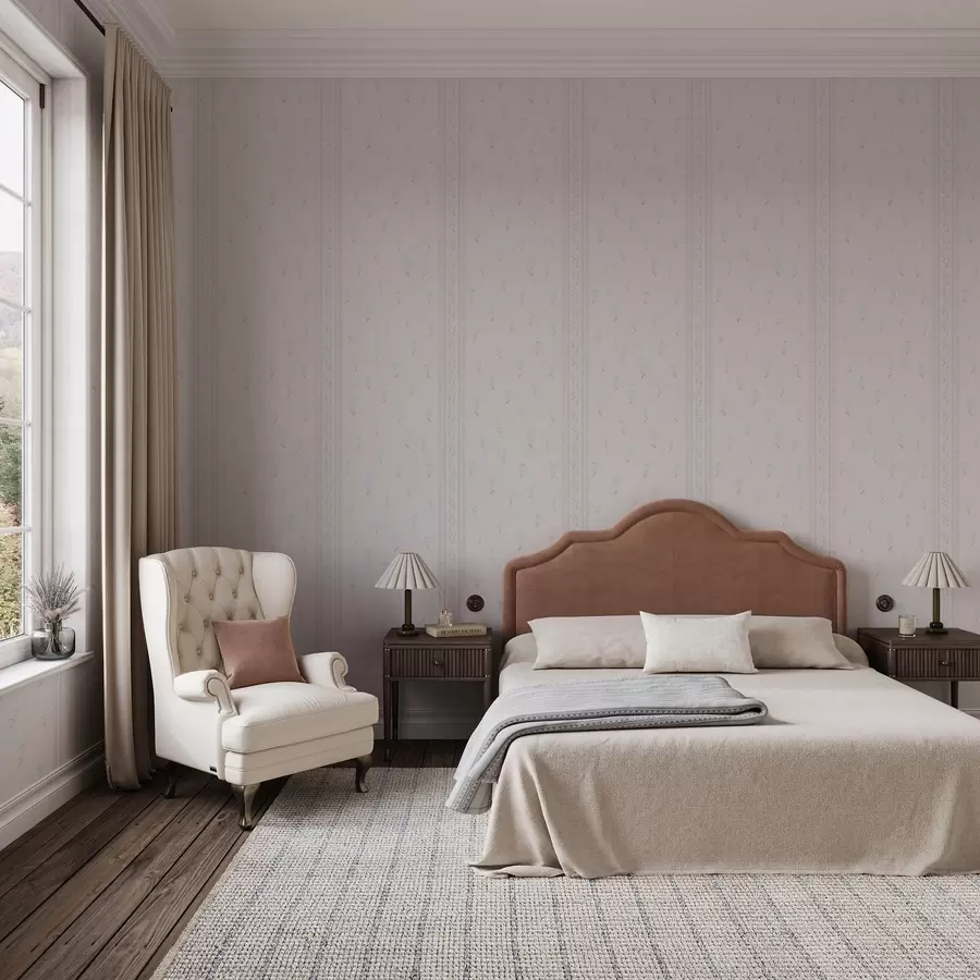 zidne murale Ružičasta pozadina s nježnim plavim cvijećem i obrubom a00484