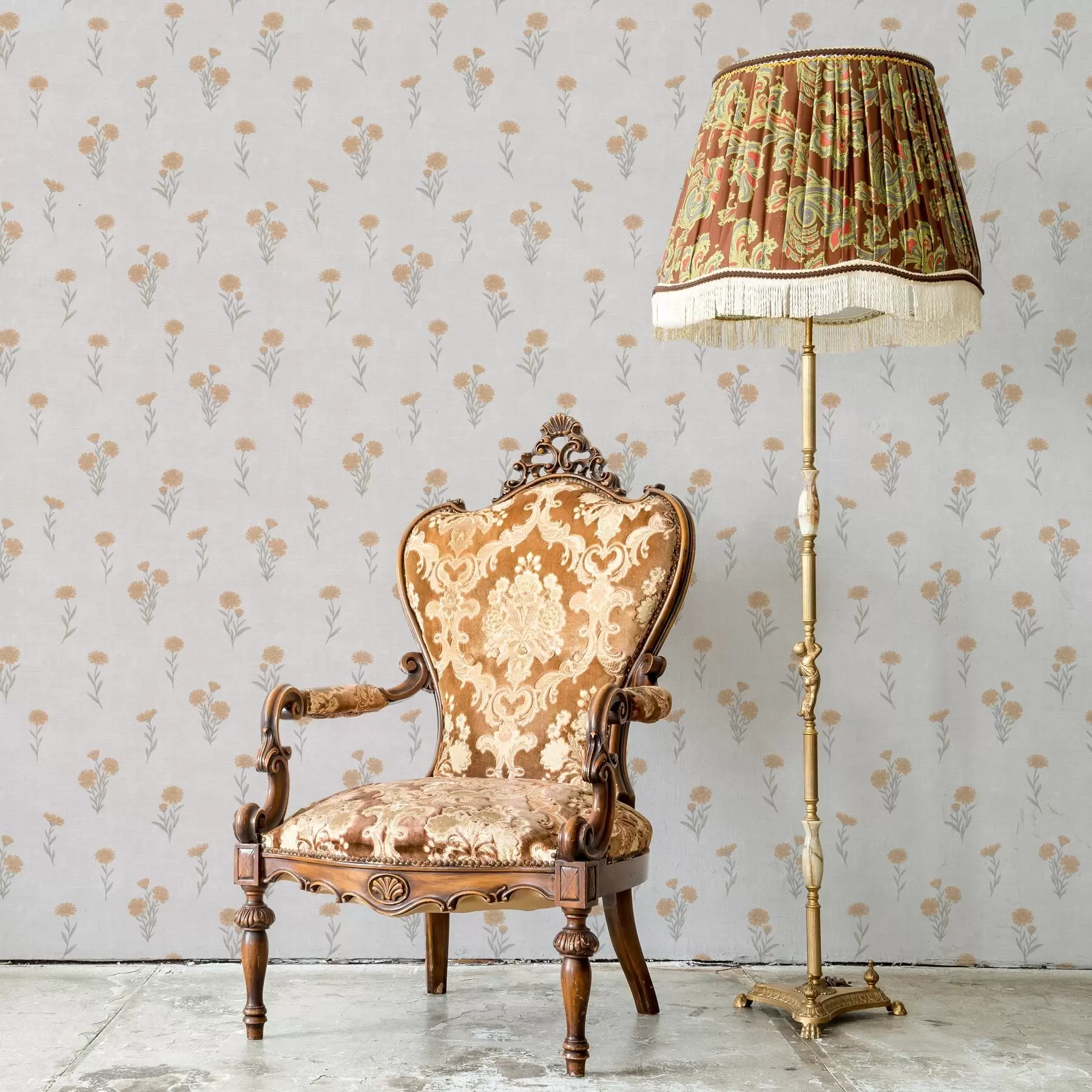 zidne murale Mali narančasti cvjetovi na svijetlosivoj pozadini a00486