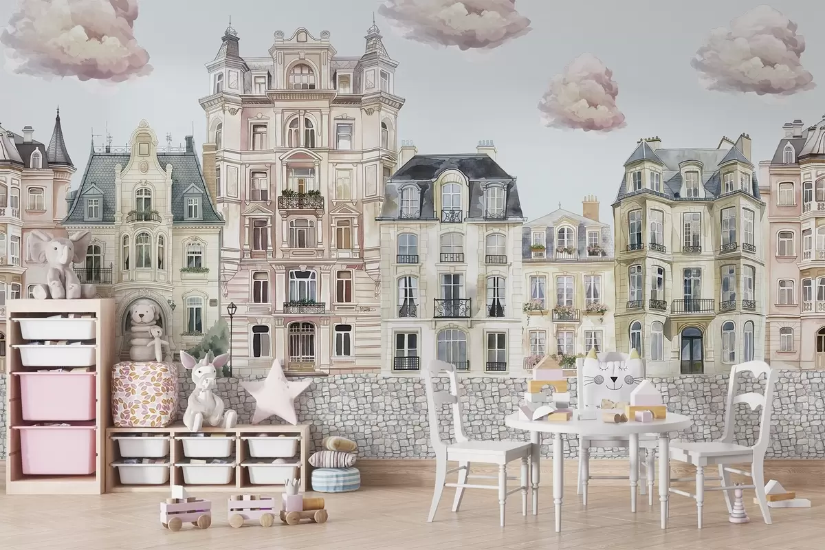 zidne murale Šarene kuće, oblaci w04474v1