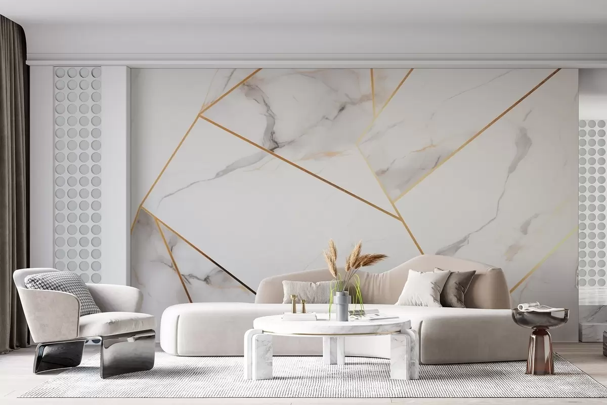 zidne murale Imitacija mramorne površine sa žutim geometrijskim uzorkom w09363