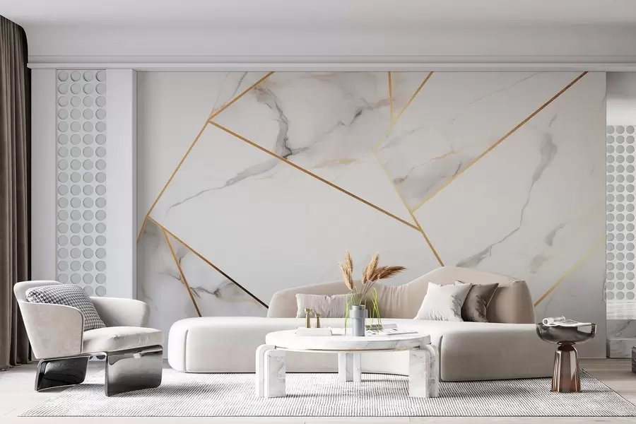 zidne murale Imitacija mramorne površine sa žutim geometrijskim uzorkom w09363