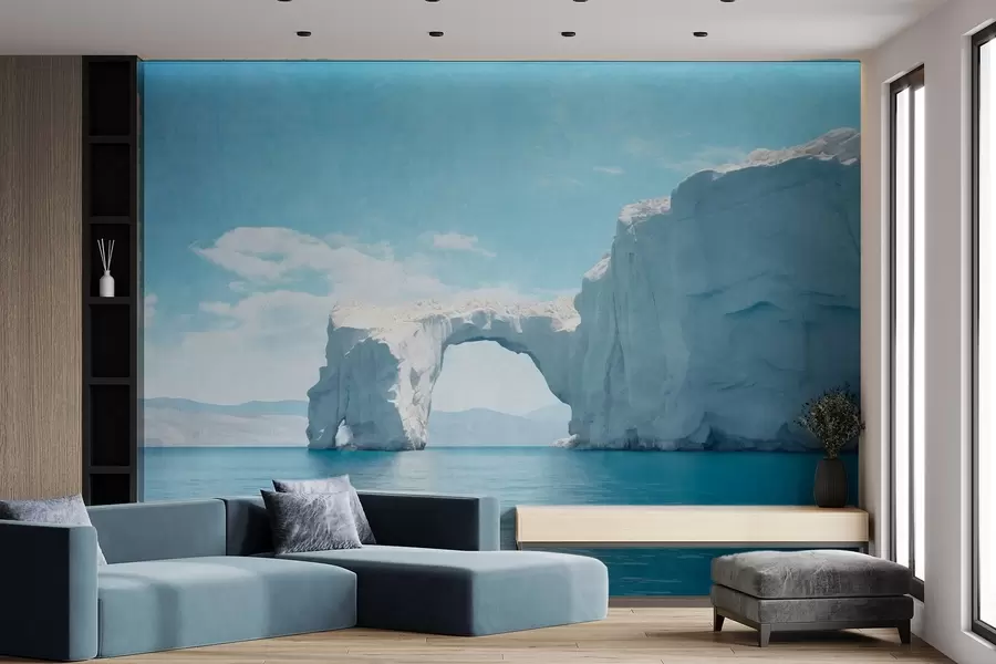 zidne murale Pejzaž s prirodnim ledenim mostom preko oceana, čisto plavo nebo s nekoliko oblaka, teksturirani otisak w09383