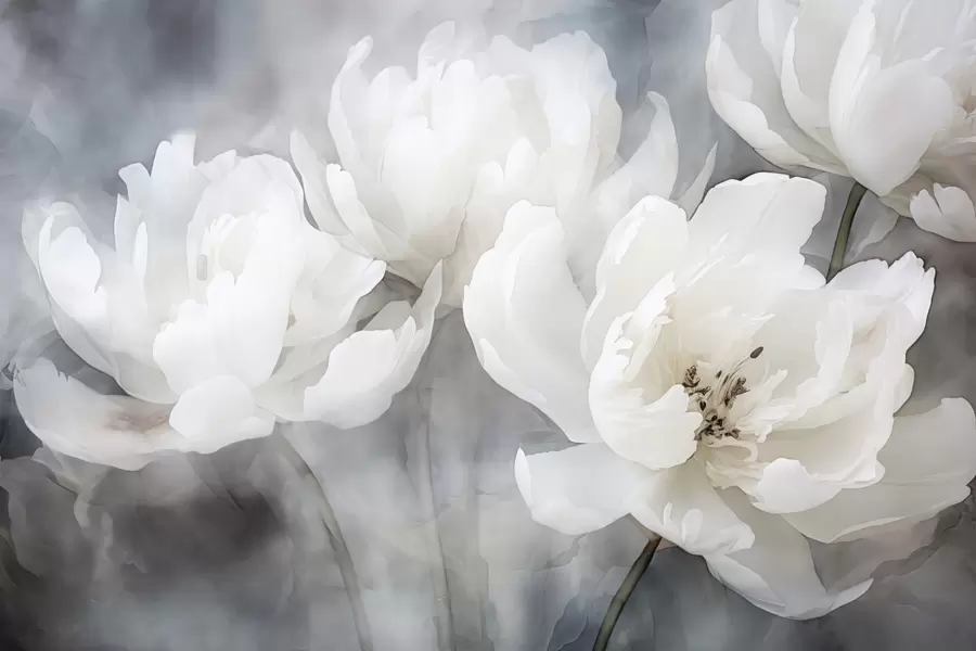 zidne murale Bijelo cvijeće na maglovitoj, nježnoj pozadini w04441