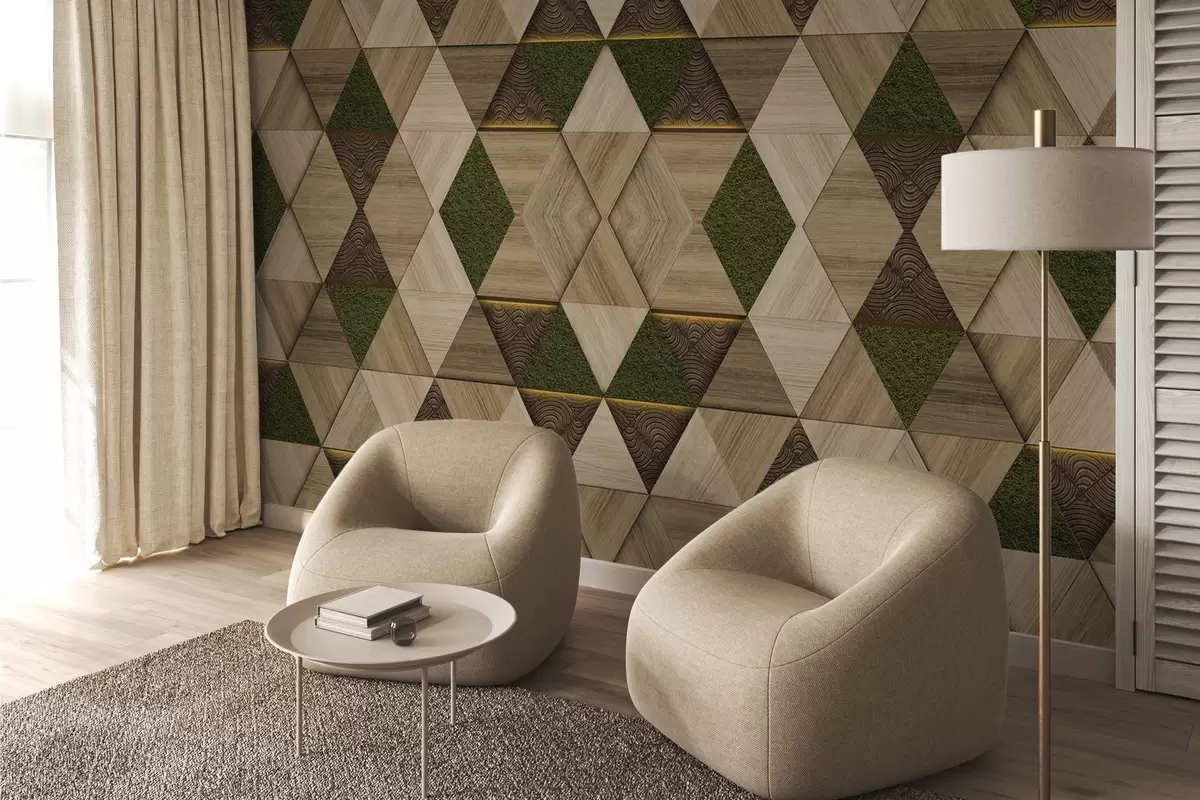 zidne murale Geometrijski drveni ukras s mahovinom w04459