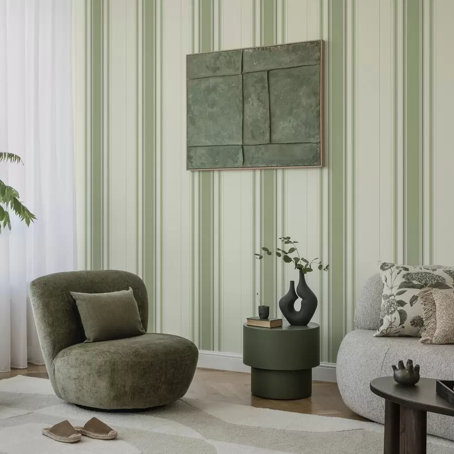 zidne murale Krem pozadina sa širokom zelenom središnjom prugom a00519