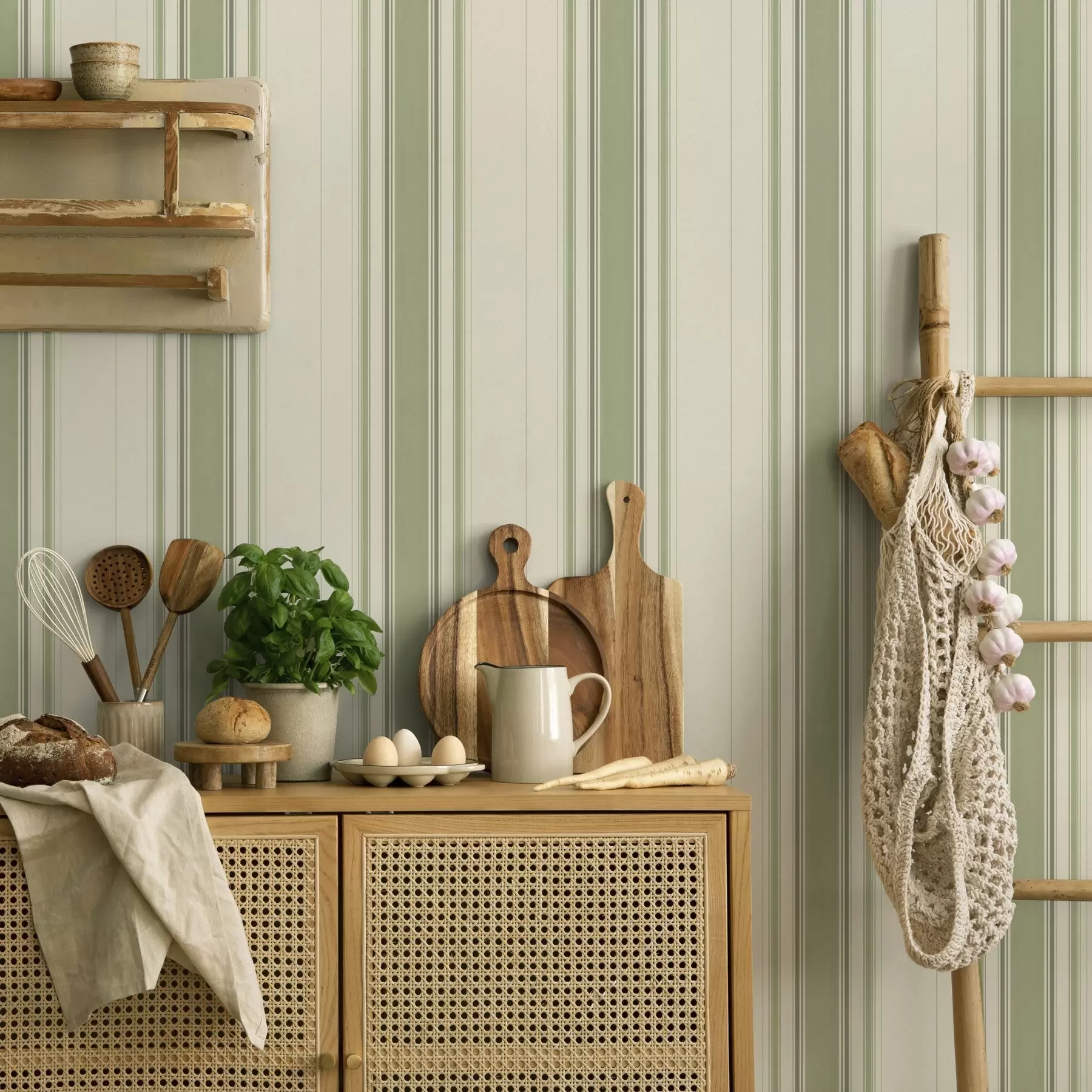 zidne murale Svijetla pozadina s tamnozelenim akcentnim prugama a00562