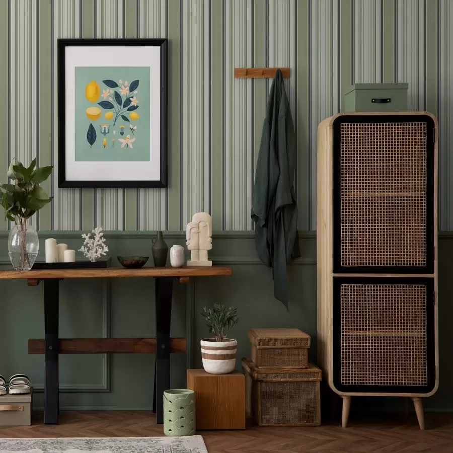 zidne murale Krem pozadina s mješavinom zelenih i crnih pruga a00563