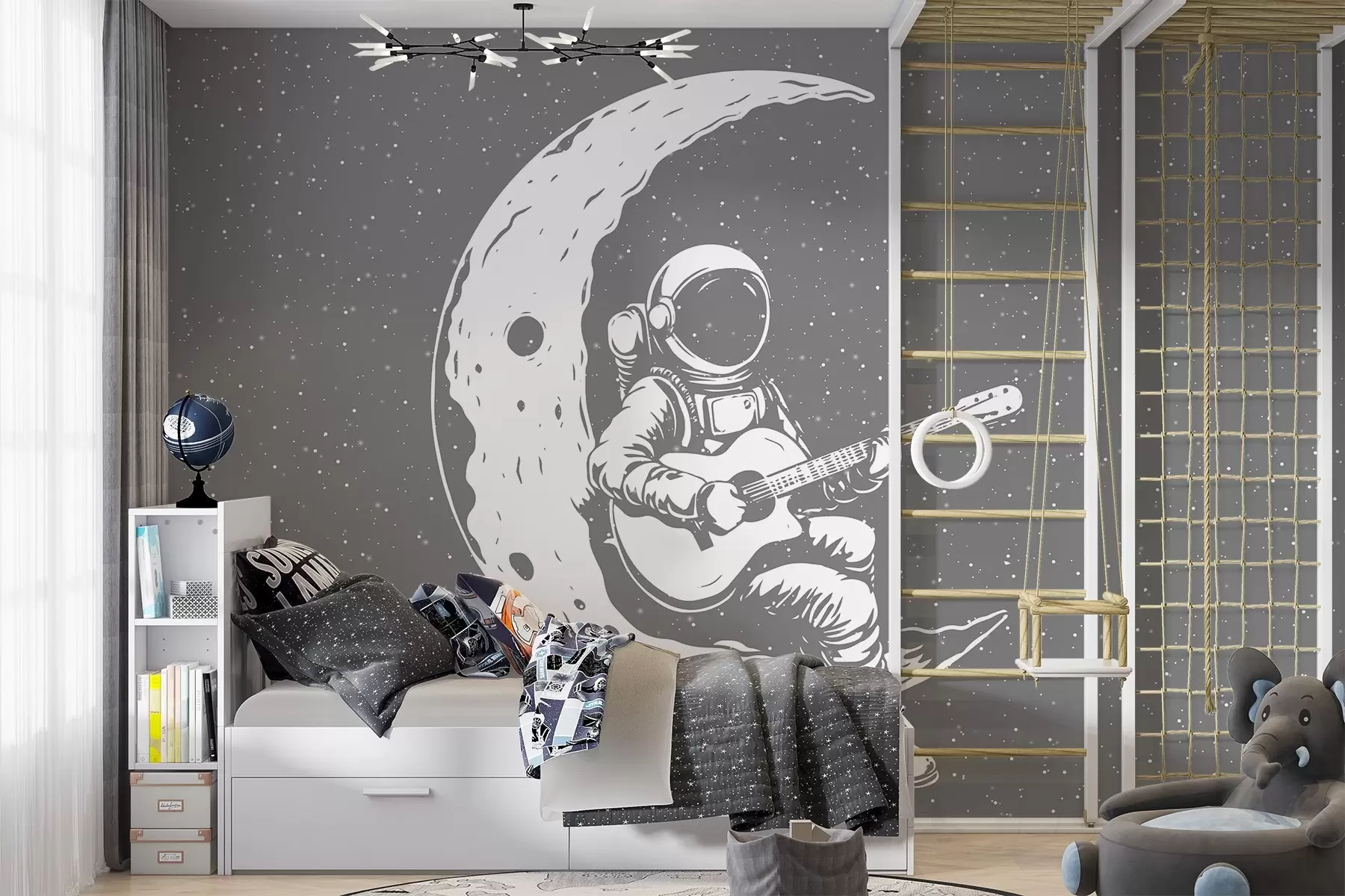 zidne murale Kozmonaut, mjesec, gitara w04514