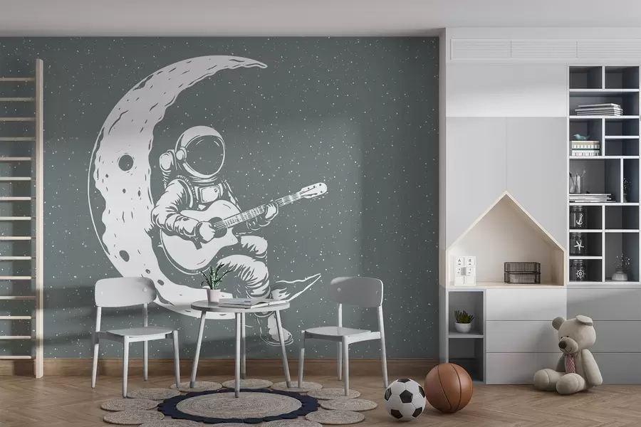 zidne murale Kozmonaut, mjesec, gitara w04514v1