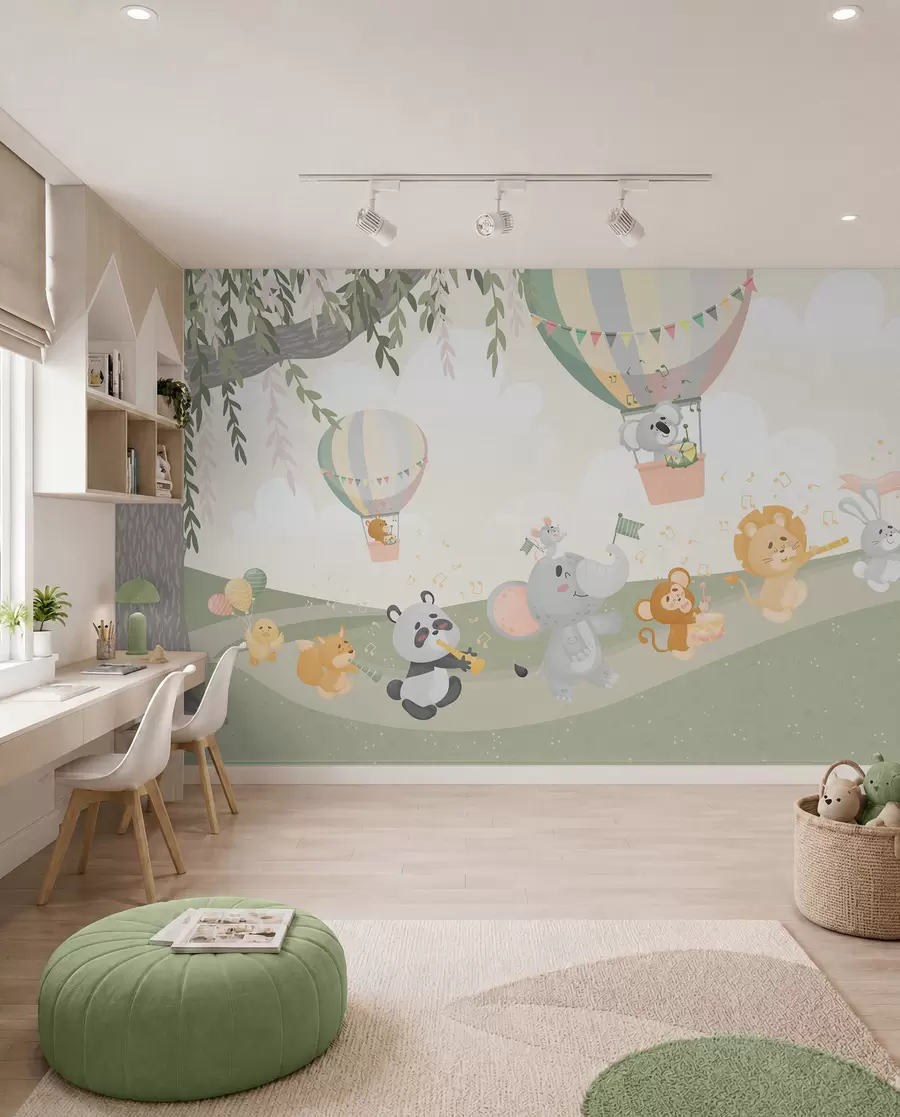 zidne murale Pejzaž sa životinjama koje sviraju glazbene instrumente w04200v1