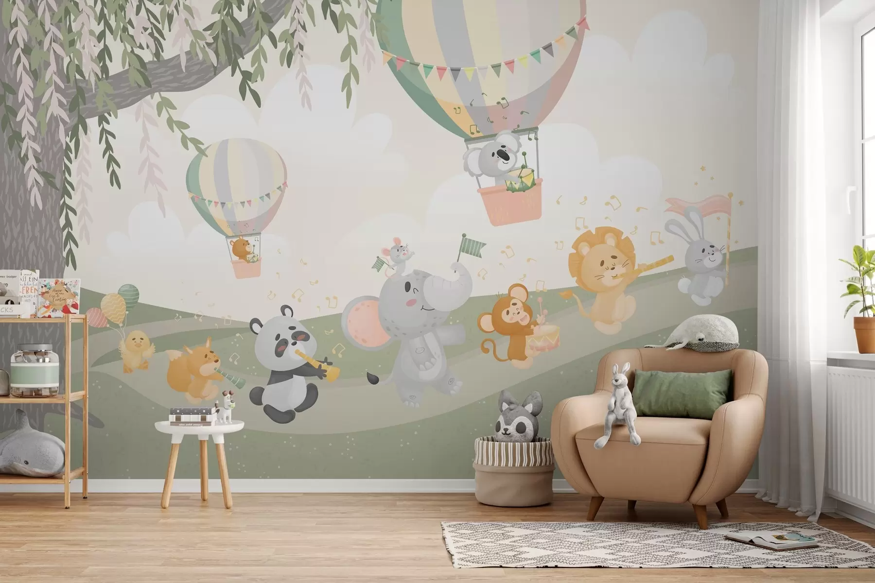 zidne murale Pejzaž sa životinjama koje sviraju glazbene instrumente w04200v1