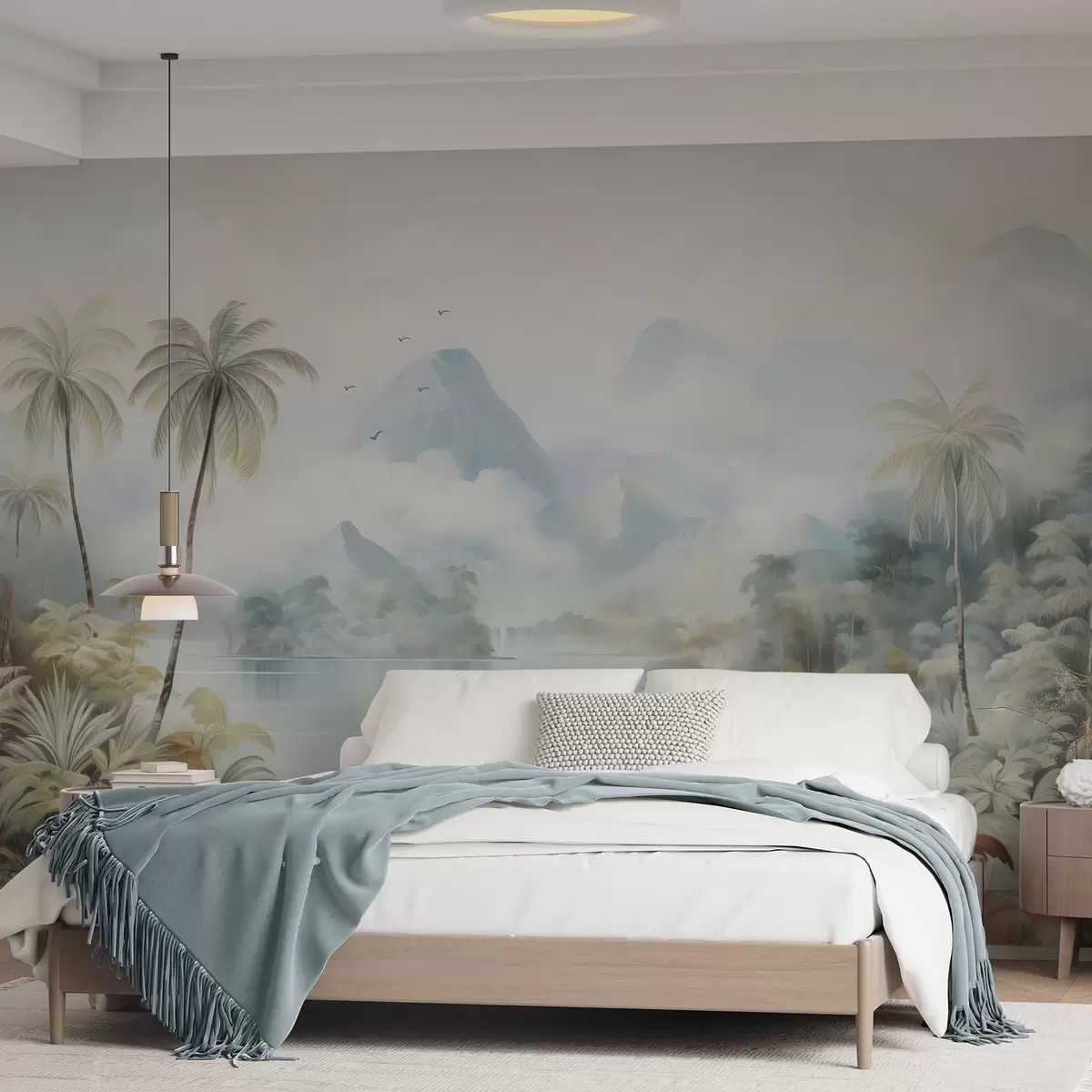 zidne murale Rijeka u džungli blizu planina w04536