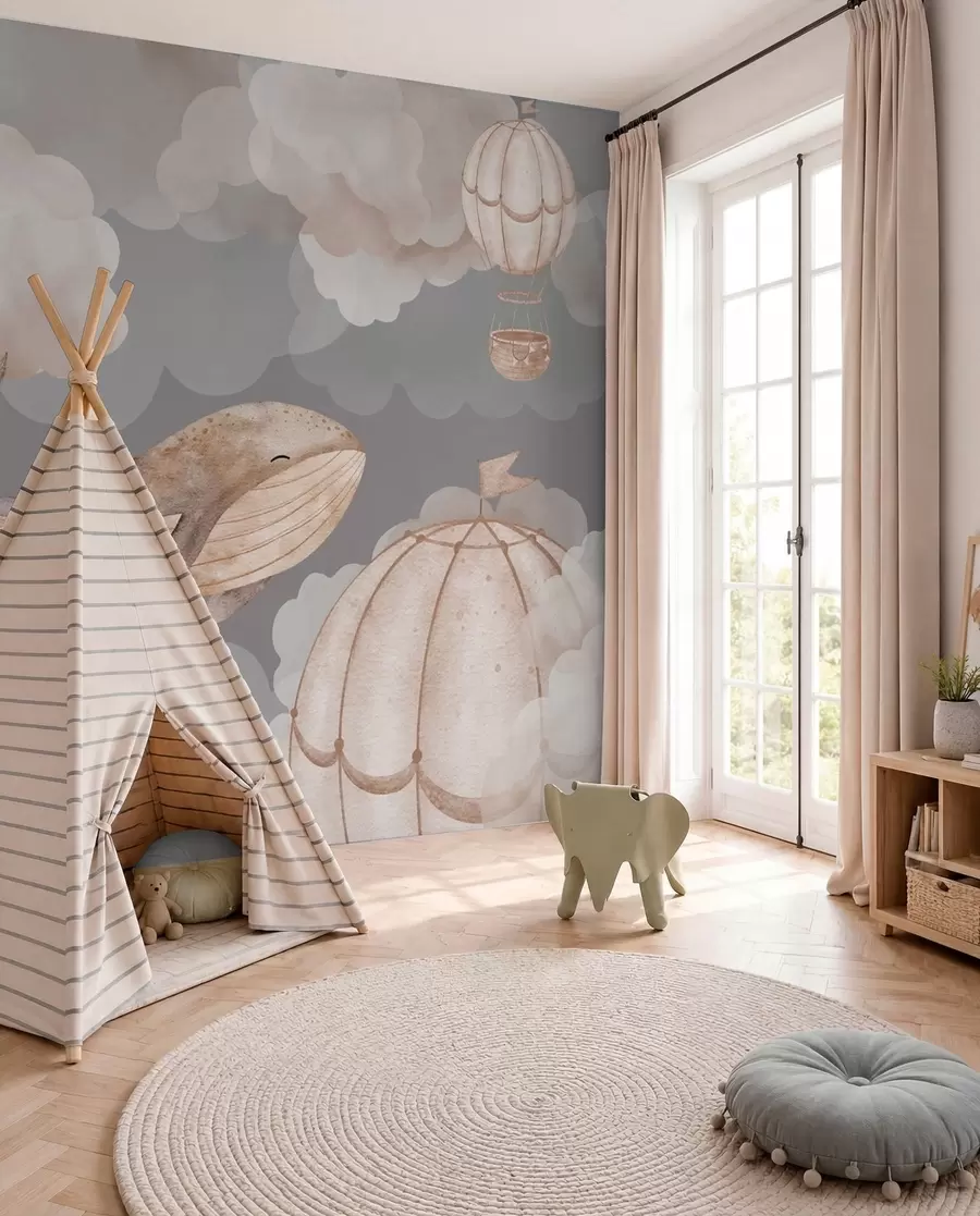 zidne murale Kit i baloni na vrući zrak među mekim oblacima w04522