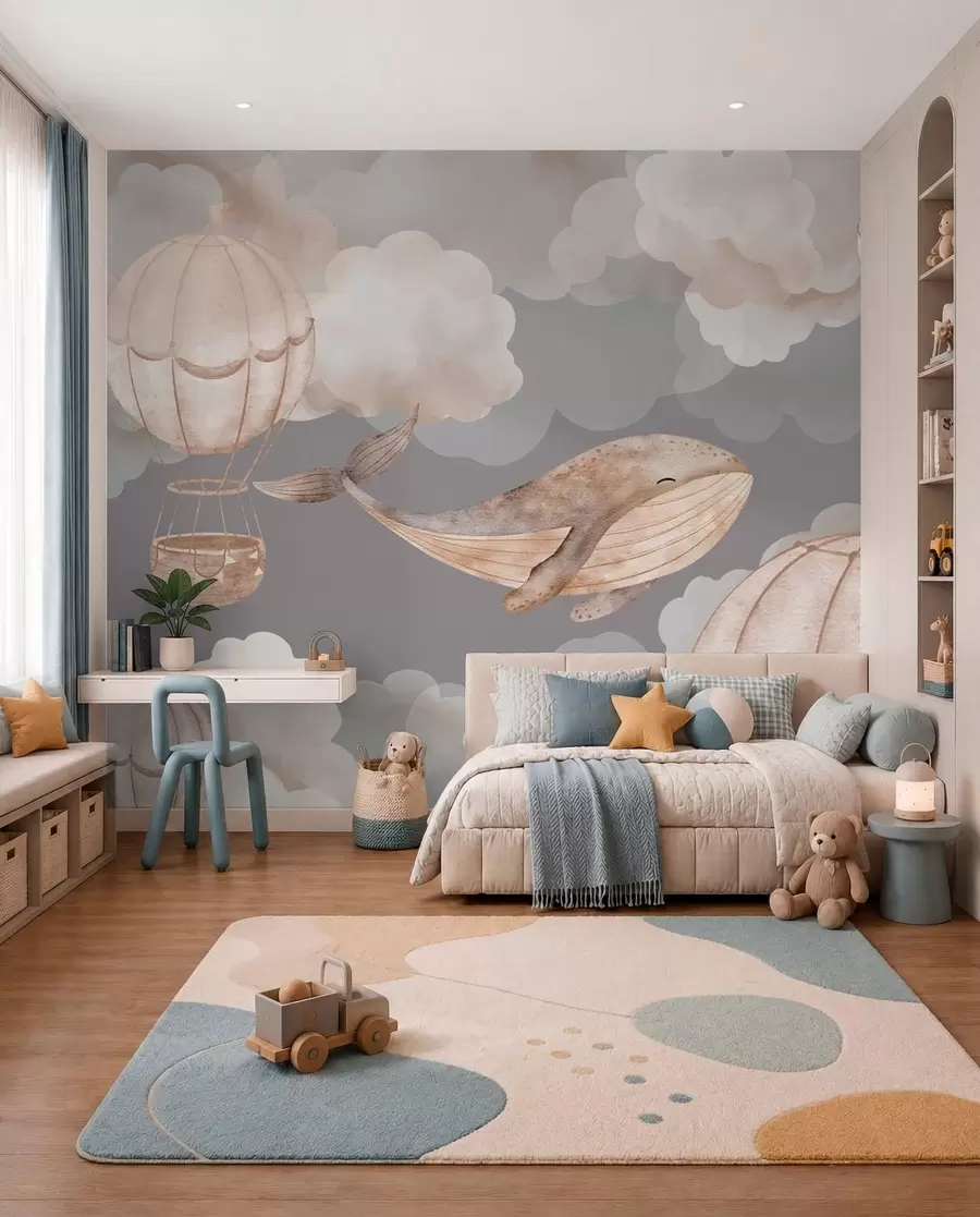 zidne murale Kit i baloni na vrući zrak među mekim oblacima w04522