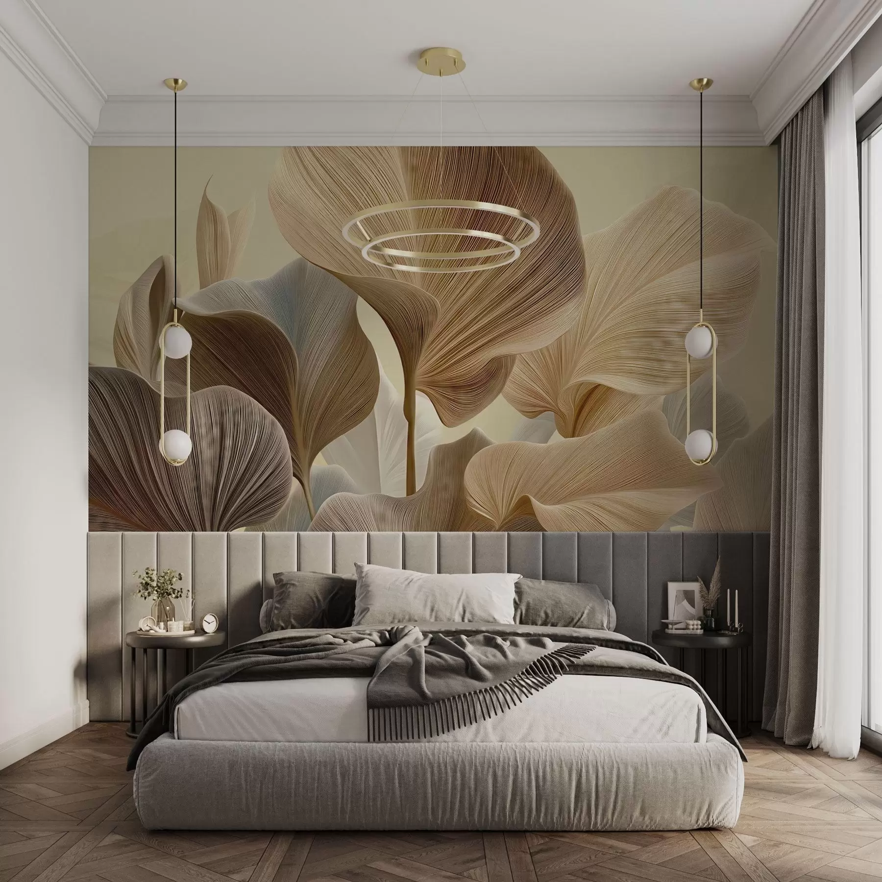 zidne murale Rafinirano lišće u nježnim neutralnim nijansama w04549v2