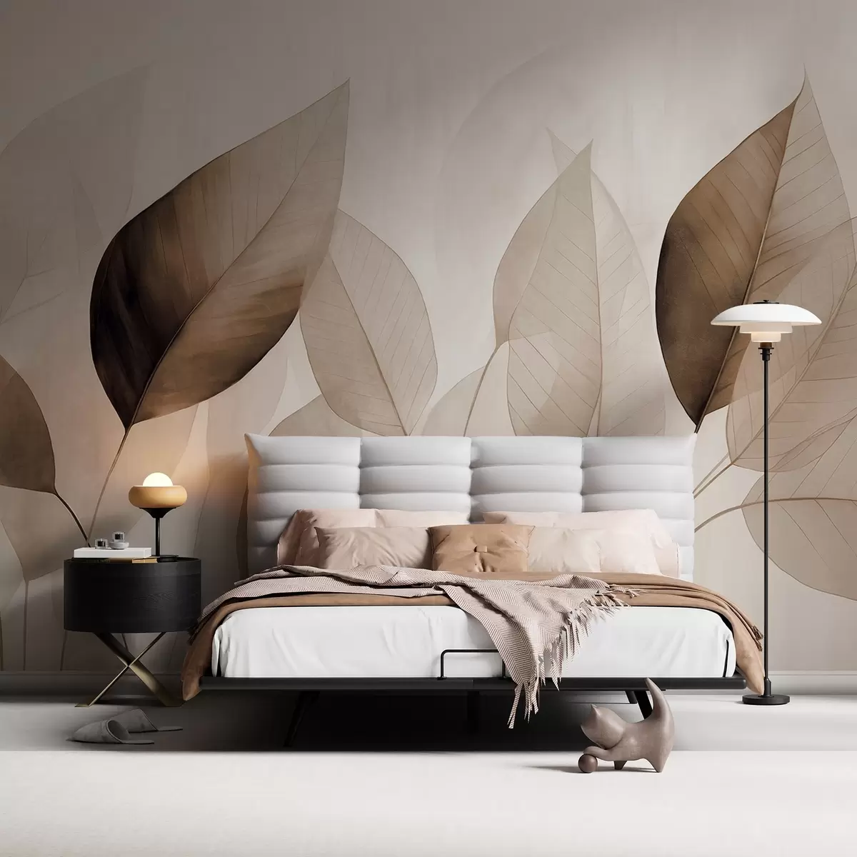 zidne murale Teksturirana imitacija lišća u nijansama smeđe i bež s nježnim žilama i stabljikama w09400v1