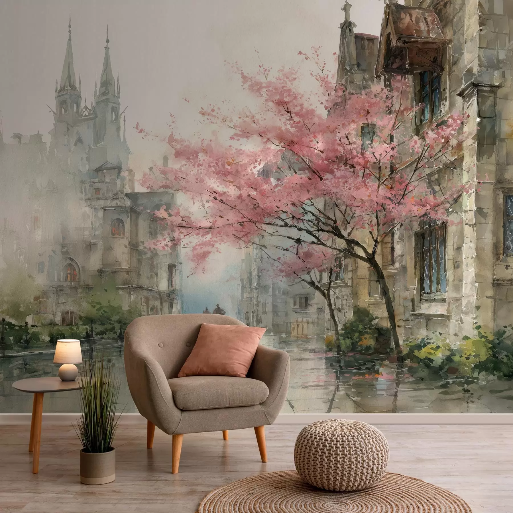 zidne murale gradski slika u akvarelu w04500