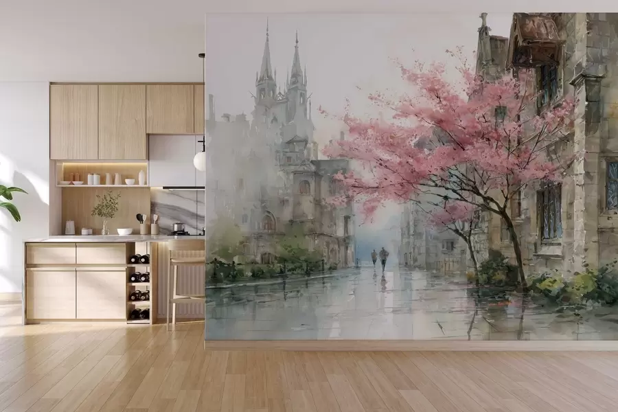 zidne murale gradski slika u akvarelu w04500