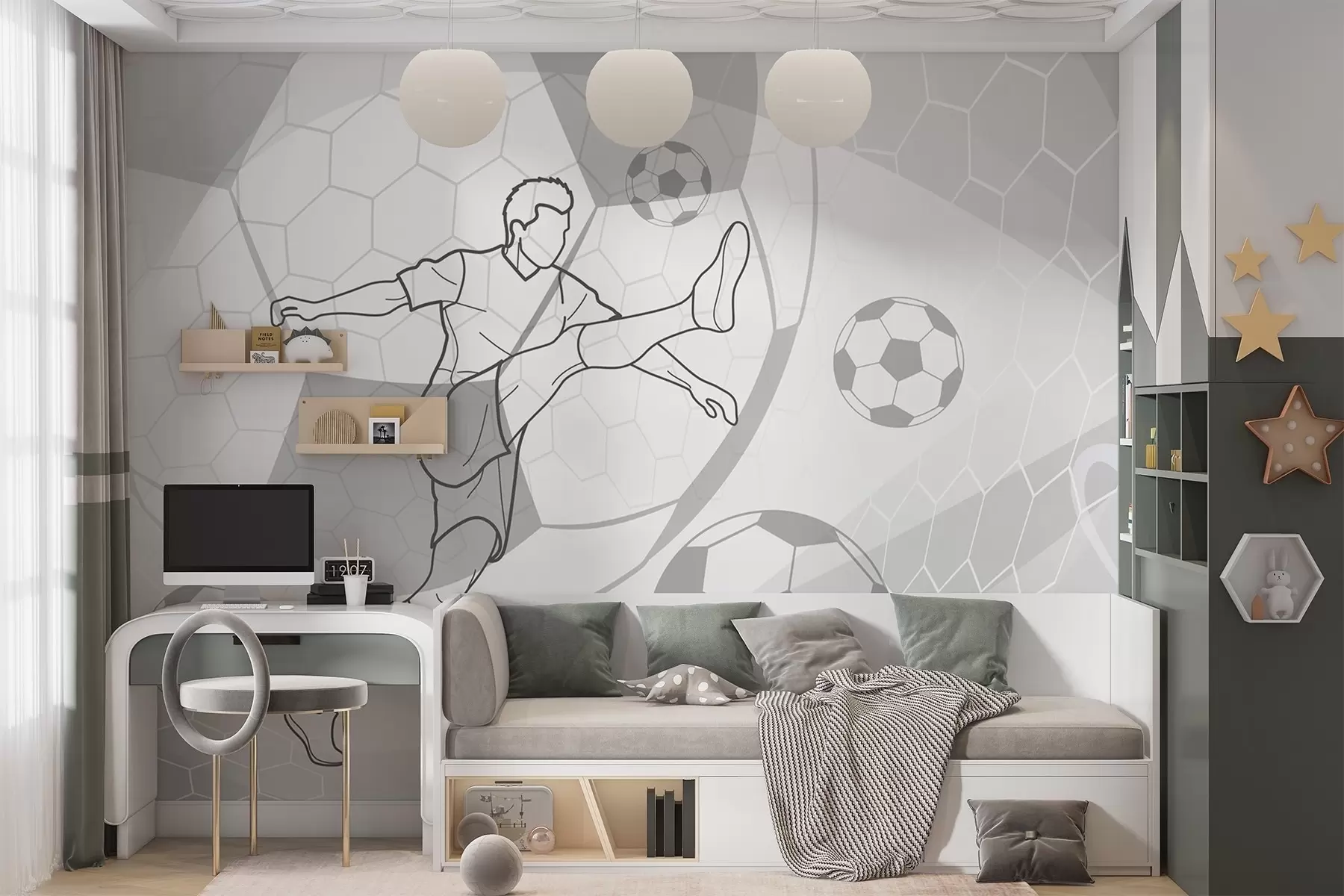 zidne murale Nogometaš i lopte w04601v1