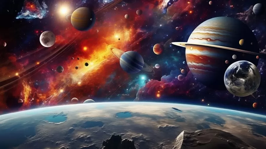 zidne murale Šareni kozmos s planetima i maglicama w04576