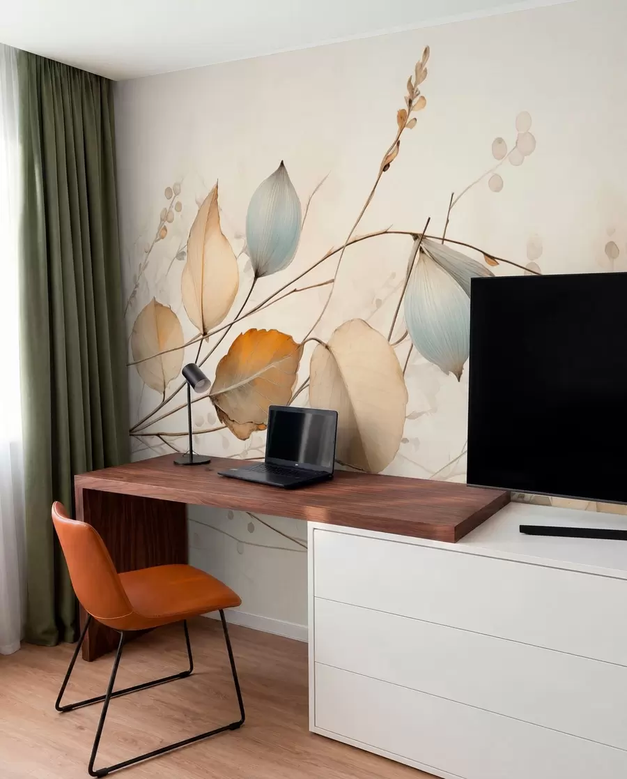 zidne murale Nježne grane s lišćem u bež tonovima w04579